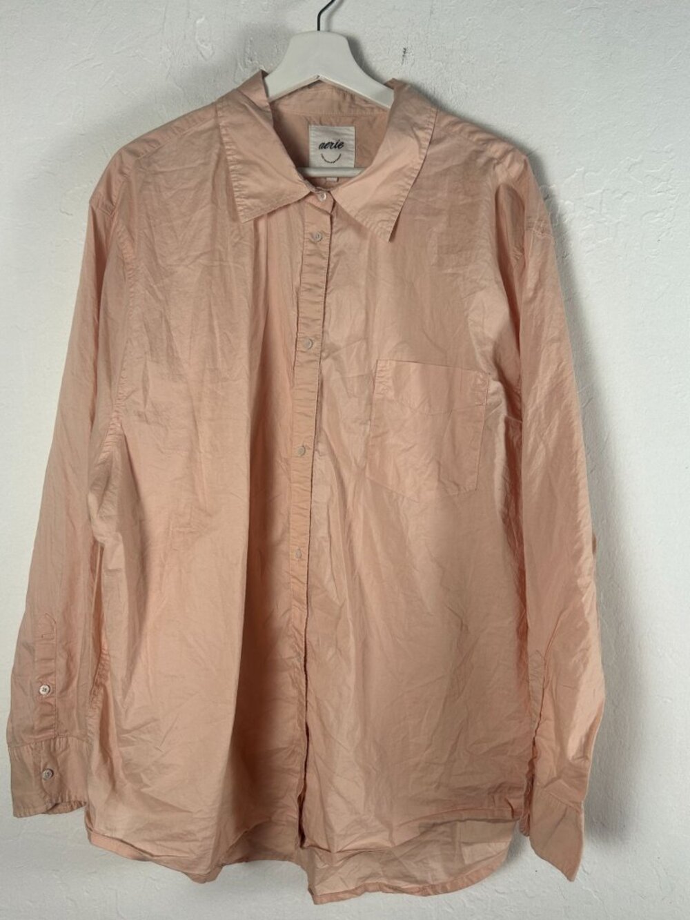 Aerie Women’s Oversized Shirt XXL Peach 100% Cotton Button-Up Long Sleeve Casual